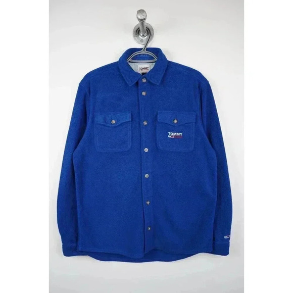 Tommy Hilfiger Men's Medium Flannel Overshirt Blue Thick Fleece #622 - Picture 1 of 9